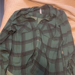 Zara Teal and Black Houndstooth Blouse